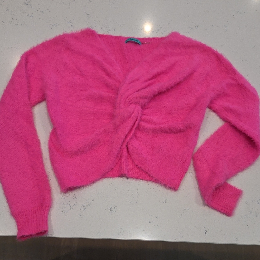 Hot & Delicious V-Neck Fuzzy Pink Sweater